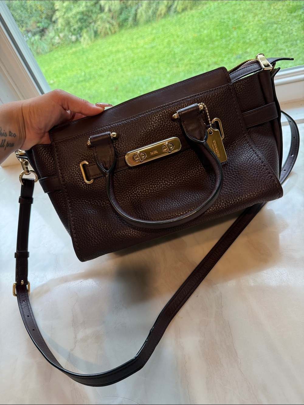Coach Swagger 27 Oxblood Pebbled Leather Satchel 87295